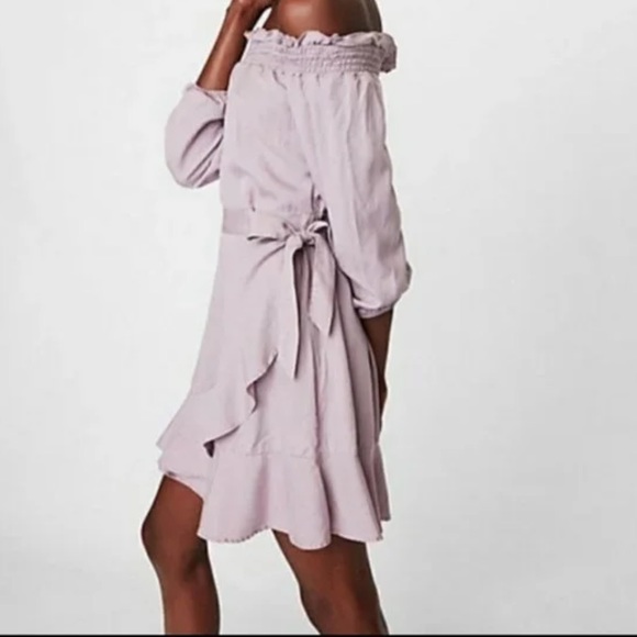 Express Lilac Quarter Sleeve, Off the Shoulder Wrap Dress - Picture 1 of 7